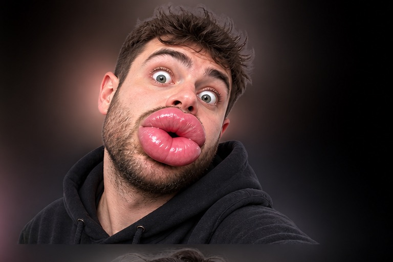 Aşırı dolgulu dudaklı adam